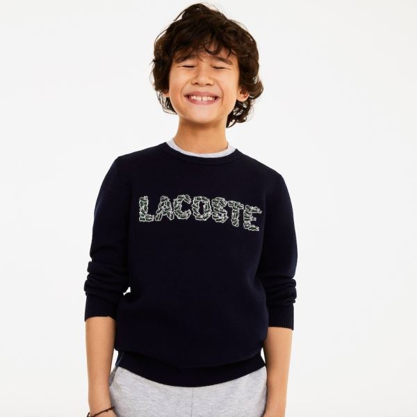 Lacoste Embroidered Croco Magic Wool And Cotton Sweater Dětské - Svetr Tmavě Blankyt Blankyt | CZ-mf